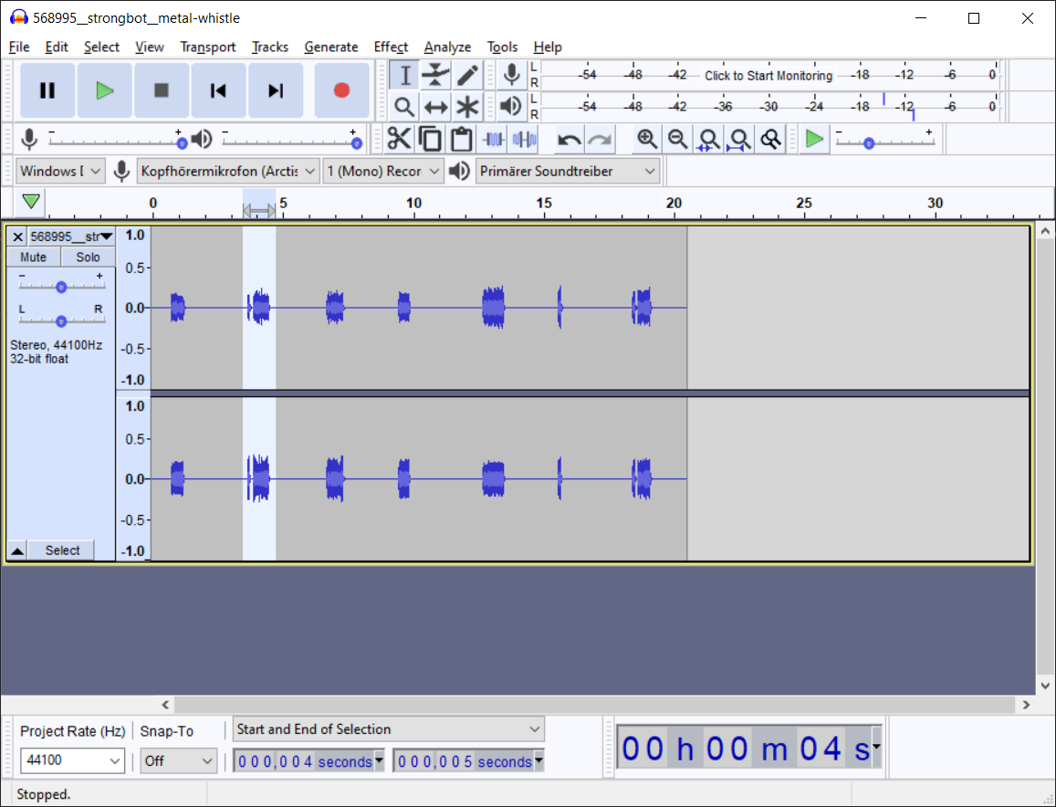 unprepared audio file in Audacity